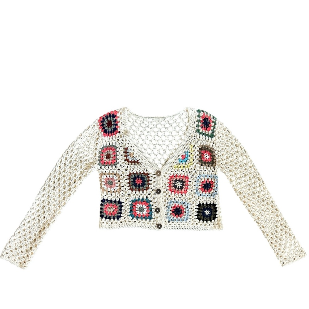 Debut Women’s Crochet Cardigan - Cream with Multicolor Accents
Size S